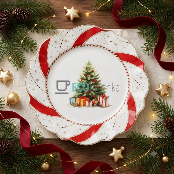 Порцелянова тарілка Christmas Ribbon 21 см з хвилястим к ... Порцелянова тарілка Christmas Ribbon 21 см з хвилястим к ...