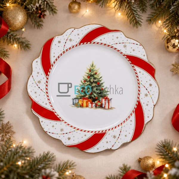 Порцелянова тарілка Christmas Ribbon 28 см з хвилястим к ... Порцелянова тарілка Christmas Ribbon 28 см з хвилястим к ...