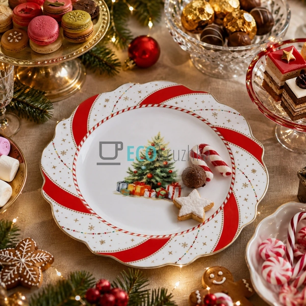 Порцелянова тарілка Christmas Ribbon 28 см з хвилястим к ... Порцелянова тарілка Christmas Ribbon 28 см з хвилястим к ...