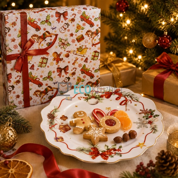 Порцелянова тарілка Christmas Ribbon 21 см з хвилястим к ...