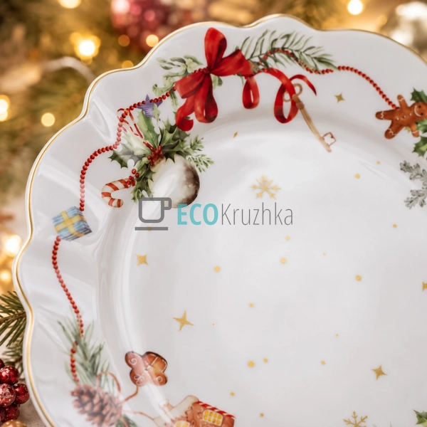Порцелянова тарілка Christmas Ribbon 28 см з хвилястим к ...