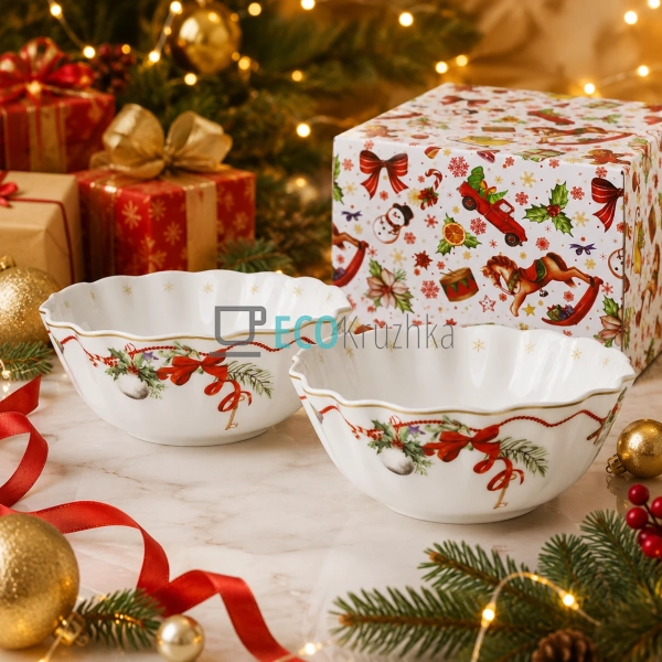 Набір порцелянових піал Christmas Ribbon 540 мл з хвиляс ... Набір порцелянових піал Christmas Ribbon 540 мл з хвиляс ...