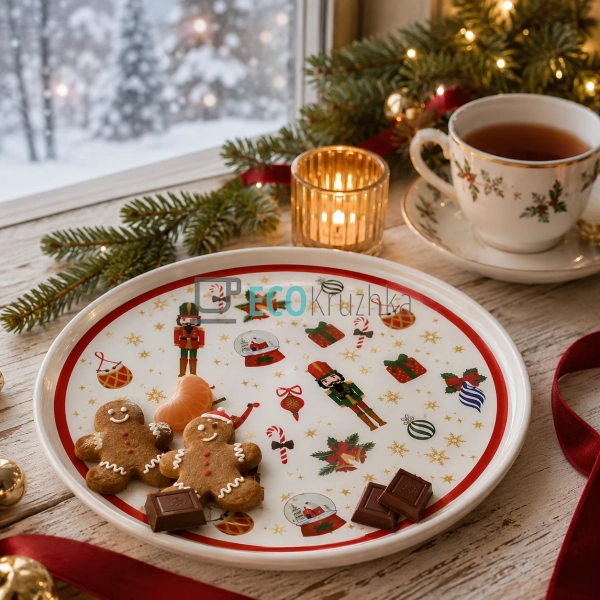Святкова тарілка Christmas з бортиком 24,5 см для новорі ...