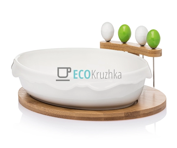 Блюдо 24 см на бамбуковій підставці 4 шпашки PJ02547 Блюдо 24 см на бамбуковій підставці 4 шпашки PJ02547