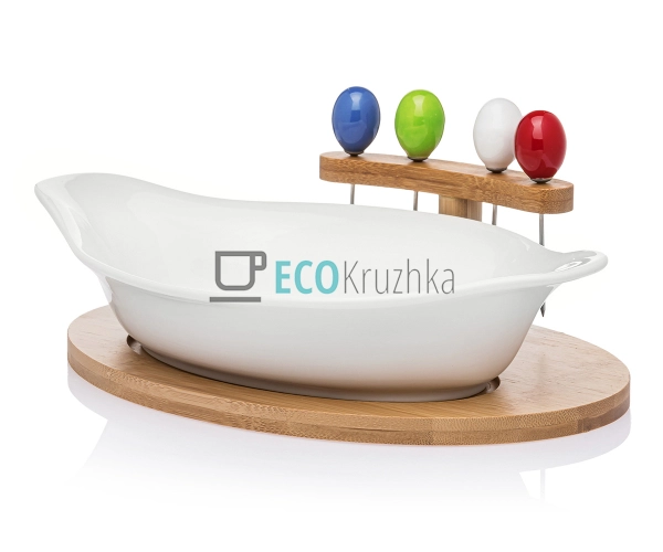 Блюдо 26 см на бамбуковій підставці 4 шпашки PJ02544 Блюдо 26 см на бамбуковій підставці 4 шпашки PJ02544