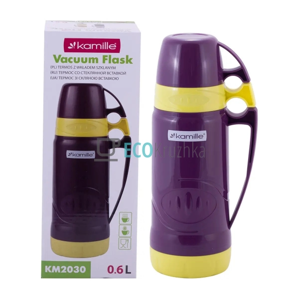 Термос Kamille Фіолетовий 600мл пластиковий зі скляною к ... Термос Kamille Фіолетовий 600мл пластиковий зі скляною к ...