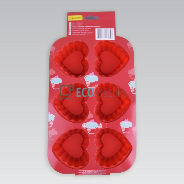 Форма для випічки 6 кексів Силіконова Серце Maestro MR-1 ...