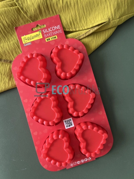 Форма для випічки 6 кексів Силіконова Серце Maestro MR-1 ...