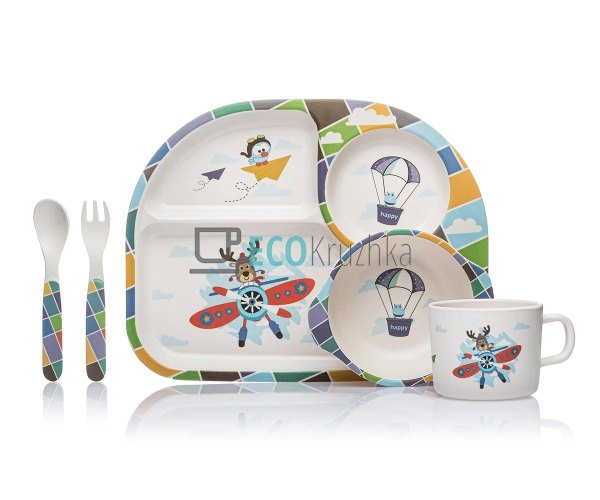 Набір дитячого посуду бамбуковий 5 приладів Політ Eco Ba ... Набір дитячого посуду бамбуковий 5 приладів Політ Eco Ba ...