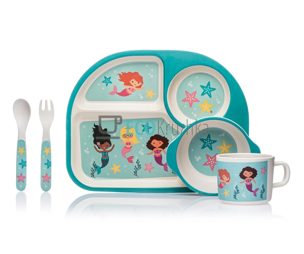 Набір дитячого посуду бамбуковий 5 приладів Русалка Eco ... Набір дитячого посуду бамбуковий 5 приладів Русалка Eco ...