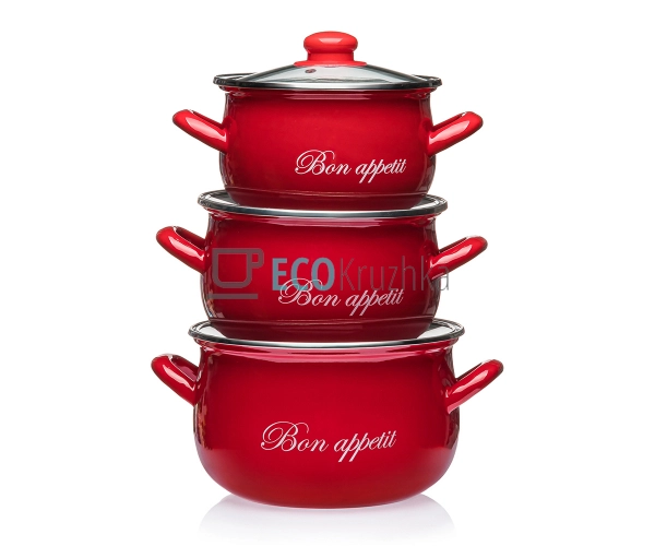 Набір із трьох емальованих кастрюль Interos EK2234С Набір із трьох емальованих кастрюль Interos EK2234С