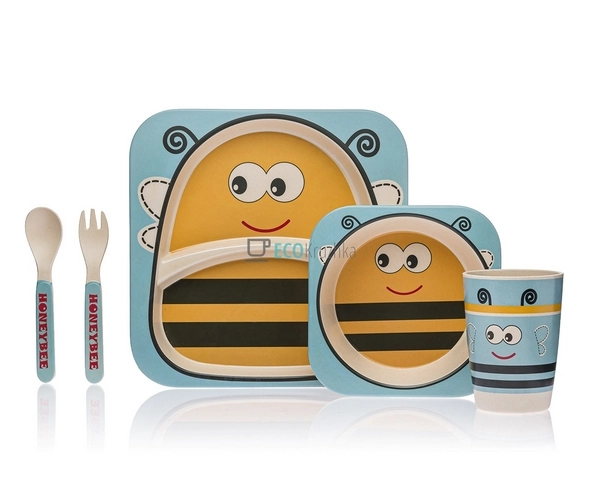 Набір дитячого посуду бамбуковий 5 приладів Бджілка Eco ... Набір дитячого посуду бамбуковий 5 приладів Бджілка Eco ...