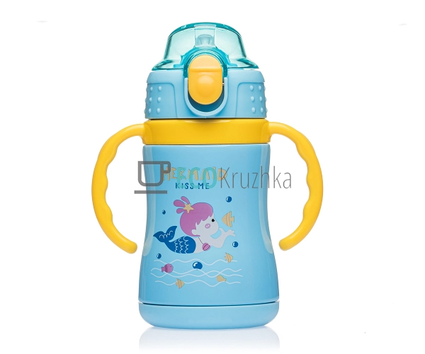 Термопоїлка з трубочкою Русалка 250 мл Блакитний EK13599 Термопоїлка з трубочкою Русалка 250 мл Блакитний EK13599