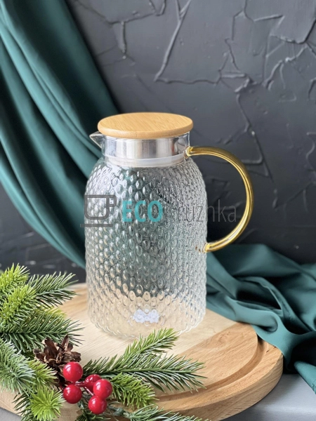 Глечик Dew з бамбуковою кришкою 1500 мл боросилікатне ск ...