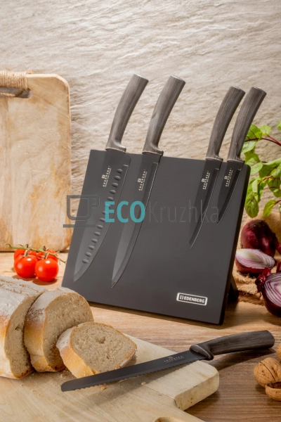 Набір ножів на магнітній підставці 6 предметів Cірий Ede ...