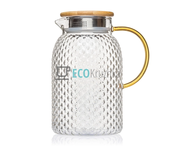 Глечик Dew з бамбуковою кришкою 1500 мл боросилікатне ск ...