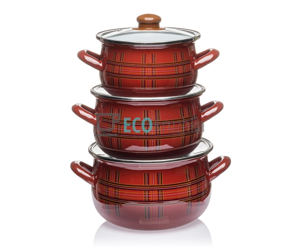 Набір із трьох емальованих каструль Шотландка Interos EK ... Набір із трьох емальованих каструль Шотландка Interos EK ...