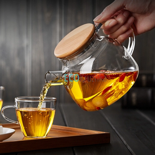 Чайник для заварювання скляний з бамбуковою кришкою 1200 ... Чайник для заварювання скляний з бамбуковою кришкою 1200 ...