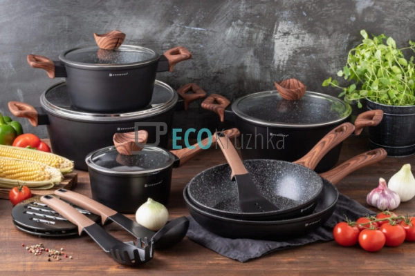 Набір кухонного посуду з мармуровим антипригарним покрит ... Набір кухонного посуду з мармуровим антипригарним покрит ...