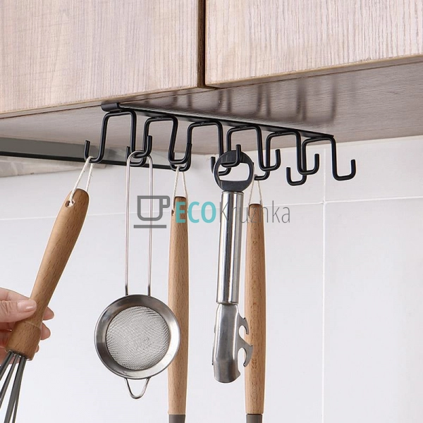 Навісна полиця під шкафчик 12 гачків (кухня-ванна) Чорн ... Навісна полиця під шкафчик 12 гачків (кухня-ванна) Чорн ...
